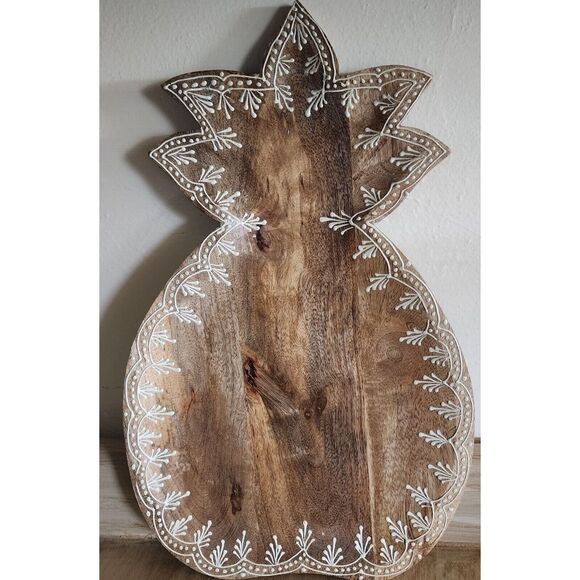 Wood Pineapple Shaped Serving Tray Platter Decorative Edge Catch All Tray Nice - Picture 5 of 11
